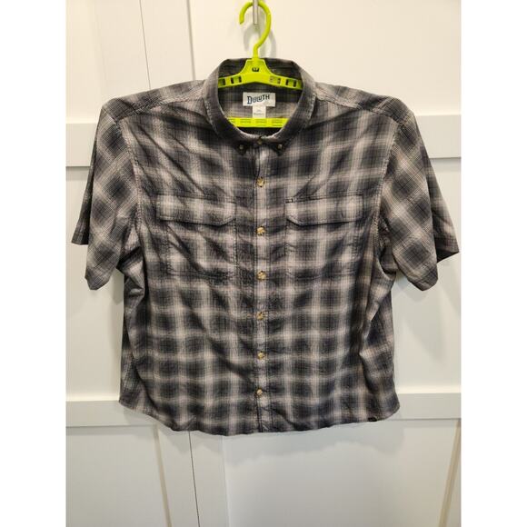 Duluth Trading Shirt Mens 2XL XXL Black Gray Plaid Short Sleeve Summer Gorpcore - Picture 1 of 10